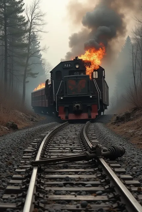 1930s America、The train derailed and the car body caught fire、Lots of debris and dead bodies。
