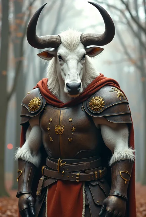 white minotaur in leather armor

