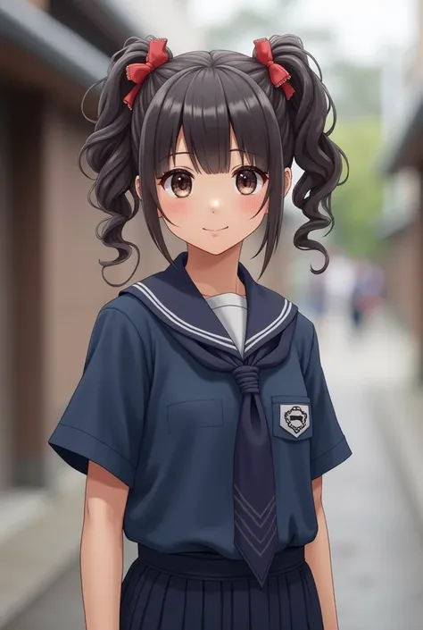 Curly ponytail girl in uniform　Child　Japanese