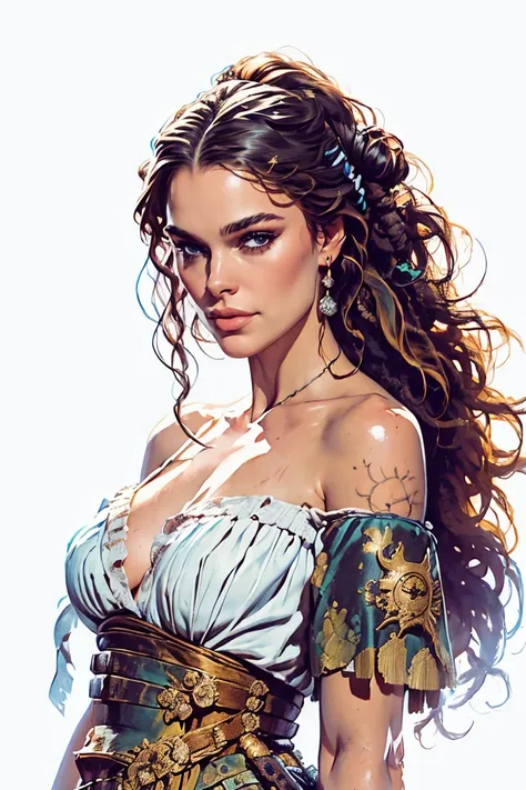 keira knightley as elisabeth swann from the movie pirates of the caribbean, highly detailed cinematic illustration, black outlin...