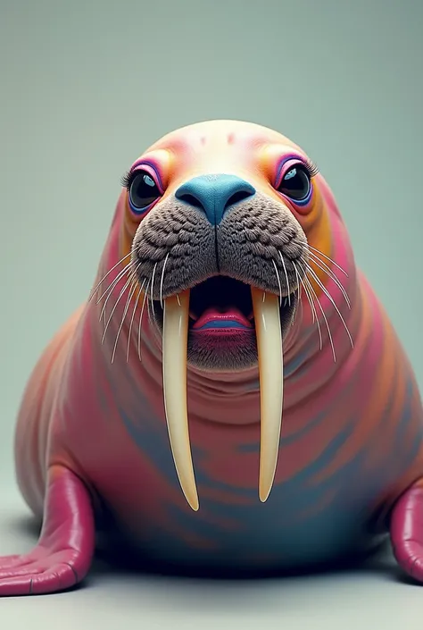 A walrus wearing makeup