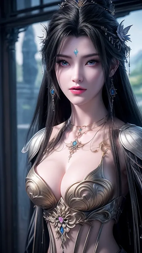 A busty woman、Close-up of a woman with very long hair, 4K detail fantasy, Movie goddess close up shot, Extremely detailed photos of the goddess, Super detailed fantasy characters, Portrait of the Knights of the Zodiac, Beautiful fantasy queen, 2. 5D CGI an...