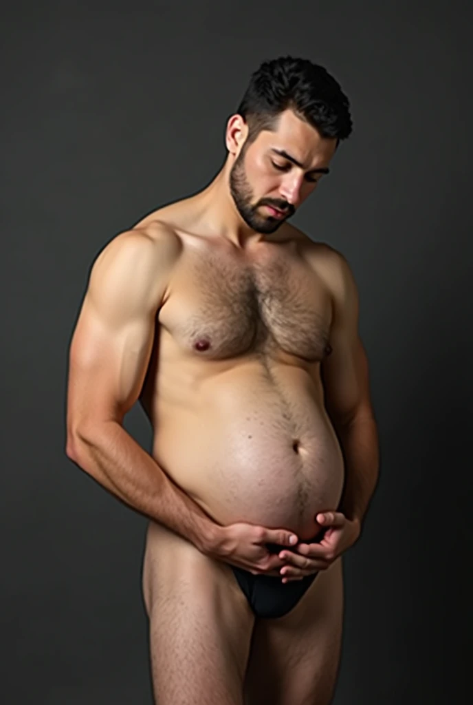 A naked pregnant man