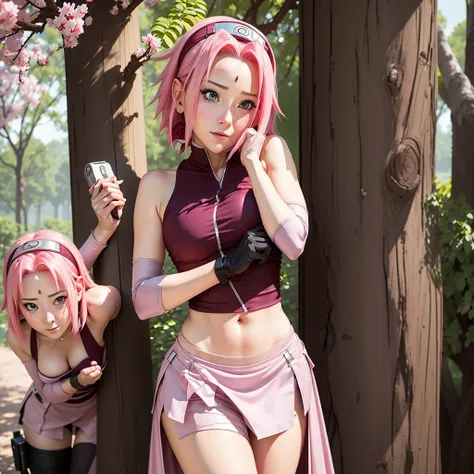 The slim Sakura Haruno captures the essence of charming acting, capturing the image of a person pretending to be innocent, adopting cute and gentle facial expressions as she removes her top. Teasing