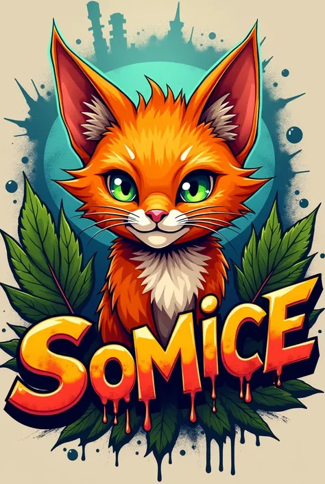 Somice Cannabis Shop Graffiti style logo with a cool orange cat image. 