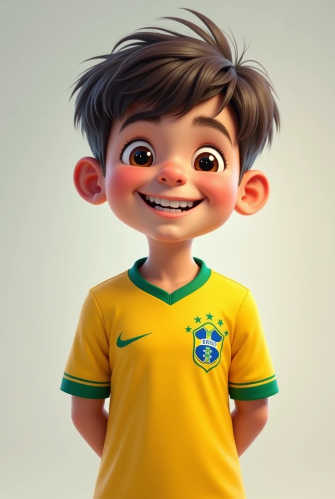 A profile picture character wearing a team jersey, Brazil shirt, the character needs to convey trust, and being a child I need more pictures of this image 