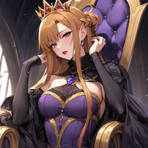 ((highest quality)), ((masterpiece)), (detailed), （perfect face）、the woman is the evil queen grimhild, yuki asuna, with bright b...