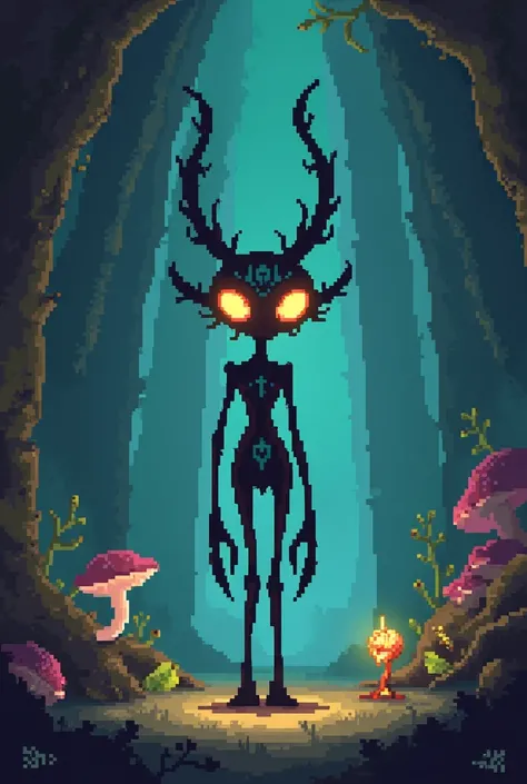 Create a character for a pixelated platformer game in the style of Hollow Knight,  it&#39;s kind of different 