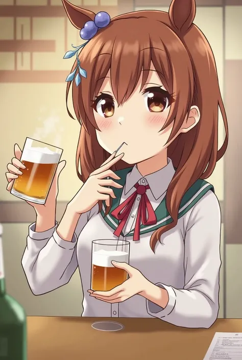 Anzu is drinking alcohol.