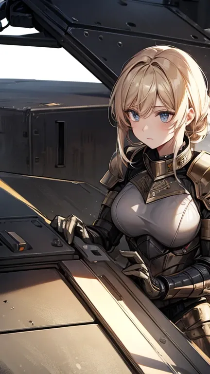 (Armored tank, tank), beautiful woman in military uniform next to tank