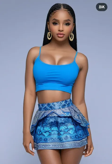 (best high quality:1.5), obra de arte, (8k), extremely detailed, (High details:1.4), Solo, Angolan female with 24 years old, (crop top, micro-skirt), butt over,