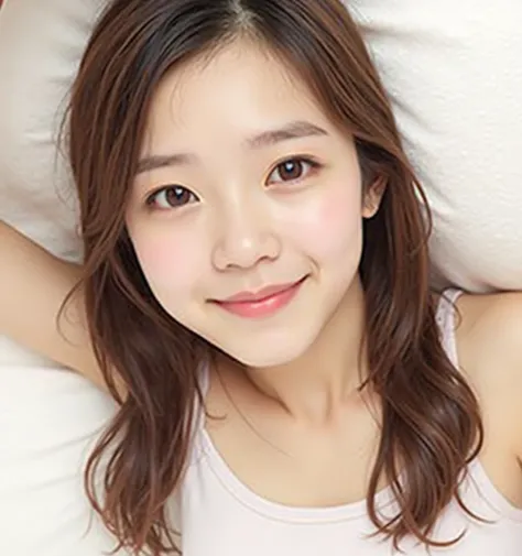 (8k、RAWE Photo、Highest quality、masterpiece:1.2)、(Genuine、photoGenuineistic:1.37)、Japanese、20-year-old、woman、On the bed、Natural light、Photon Mapping、、Long Hair、Brown Hair、,Young face、((Adorable face))、Troubled face、Detailed Repin Particle Skins、Big eyes、dou...