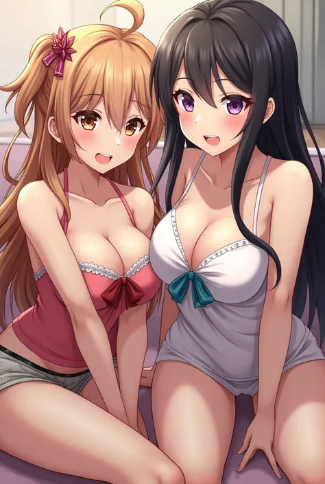 An anime girl having a threesome 