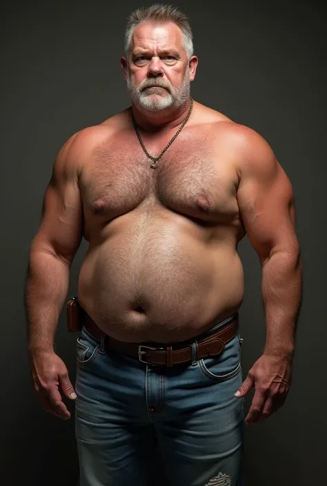 looking 60 years old, white man sheriff , disgusting boner, muscular chubby, chap, mature daddy, Tight jeans with big open cock, hairy chest and fat belly, hard nipple, waist belt