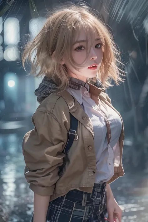 ((Highest quality)), ((masterpiece)), (detailed), ((Highest quality))、RAW、4K、((Cityscape))、High resolution、Perfect Face, Japanese、28 years old、female、short hair、Bob Hair、light light brown hair、Perfect Anatomy、Anatomically correct body、White collared shirt、...