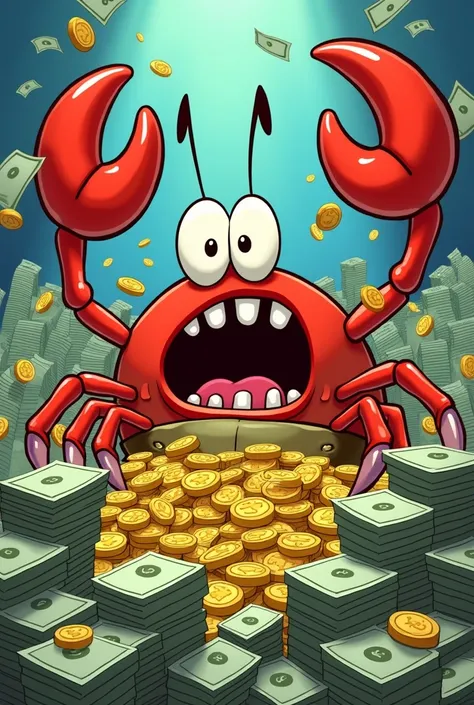 Mr. Krabs with lots of money 