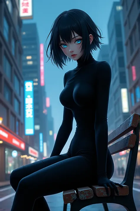 Aria Kurogane, perched on a weathered bench, embodies contradictions. Her form-fitting turtleneck, black as midnight, clings to her lithe frame—a second skin that whispers of clandestine adventures. No embellishments adorn it; simplicity is her armor.

Her...