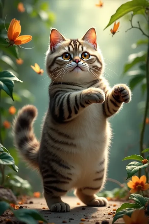 An exotic shorthair cat standing and dancing