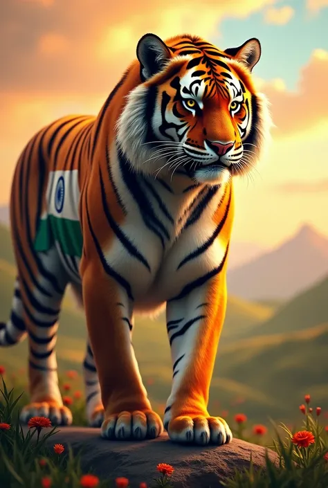 A Tiger with Indian flag with Vicky name
