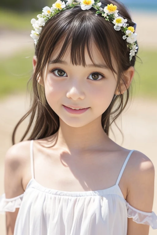 (8k), (masterpiece), (High resolution), (Realistic:1.4), Japanese, (12 year old girl), Childish:1.3, ((Innocent look)), from the front, (smile:1.3), ((cute)), ((超cute)), Innocent, Innocent, innocent, Full of Charity, kind, ((Double Eyes)), (Dark Eyes), Bea...