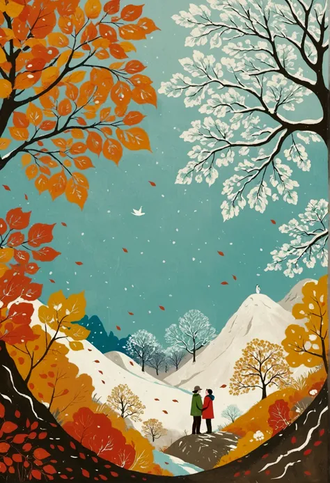  Autumn And Winter。Negative Space Corner Composition