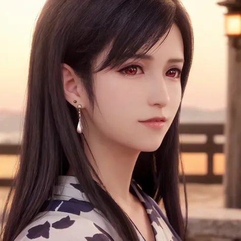 tifa lockhart,red_eyes,black hair,long hair,earrings, jewelry,((female)),Solo,(20yo:1.3),(japanese,cool beauty:1.2),(photo realistic,perfect anatomy:1.3),(hyper detailed, masterpiece:1.2), best quality,RAW photo, exquisite, beautiful ,From Behind,((Cowboy ...