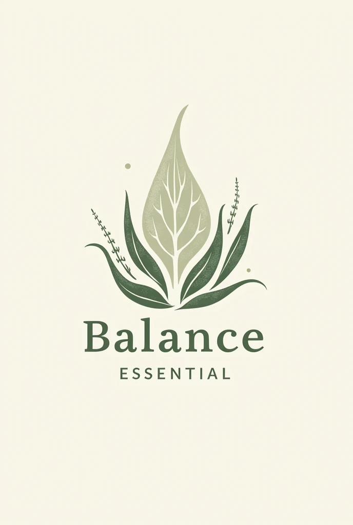 Logo for a natural essential oil brand called Balance Essential that incorporates an organic design 