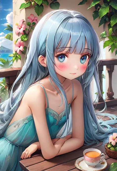 masterpiece, best quality, extremely detailed, (illustration, official art:1.1), 1 girl ,(((( light blue long hair)))), ,light b...