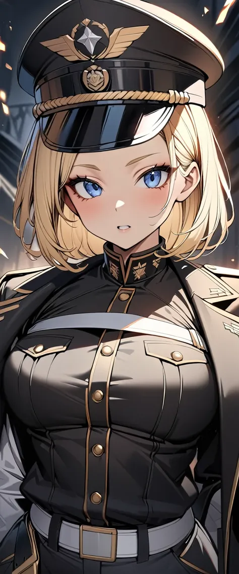 bobcut　blonde　forehead　soldier　nazis　uniform　officer　陸軍officer　black costume　army costume　wearing military gear　army caps　long s...