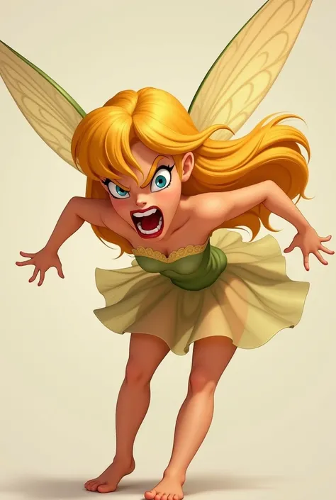 Blonde fairy with medium hair screaming angrily, whole body, Disney-style animation