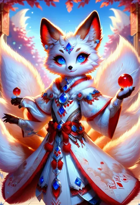 anthropomorphic kitsune-satyr dutchess. red fur. crystal blue eyes. official art – an award-winning digital masterpiece in 4k ul...