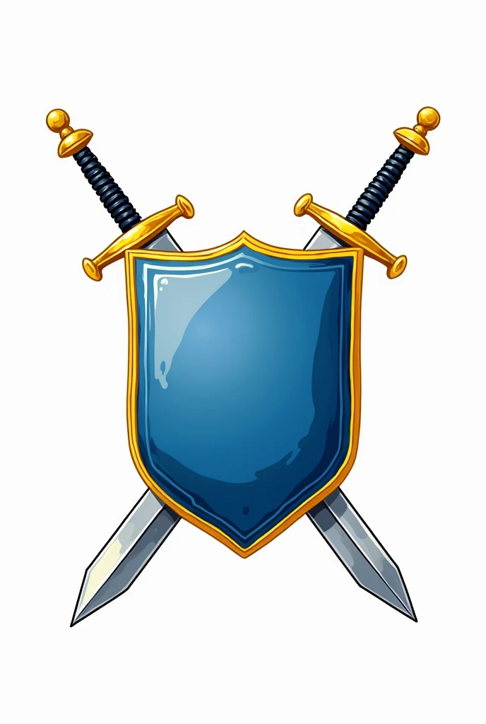 Coat of arms logo with blue shield, transparent background. Drawn on the national emblem, It&#39;s yellow., The shield looks strong, and there are two crossed swords behind it - automatic. 