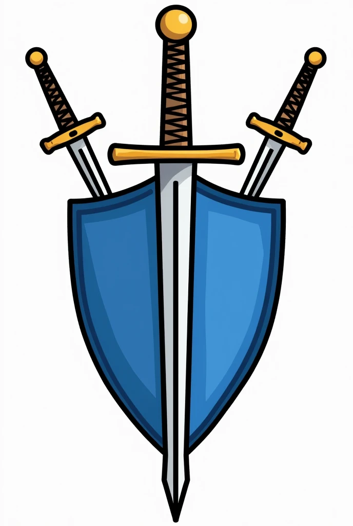 Coat of arms logo with blue shield, transparent background. Drawn on the national emblem, It&#39;s yellow., The shield looks strong, and there are two crossed swords behind it - automatic. 