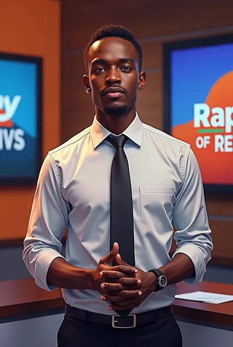 Create portrait picture of an African man presenting news in a chichewa Rhapsody of realities TV