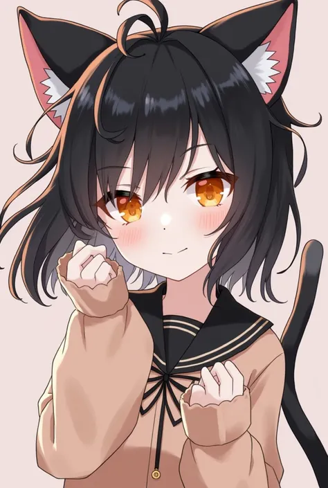 Black Hair、Cat ear、Street、Orange eyes、Idol