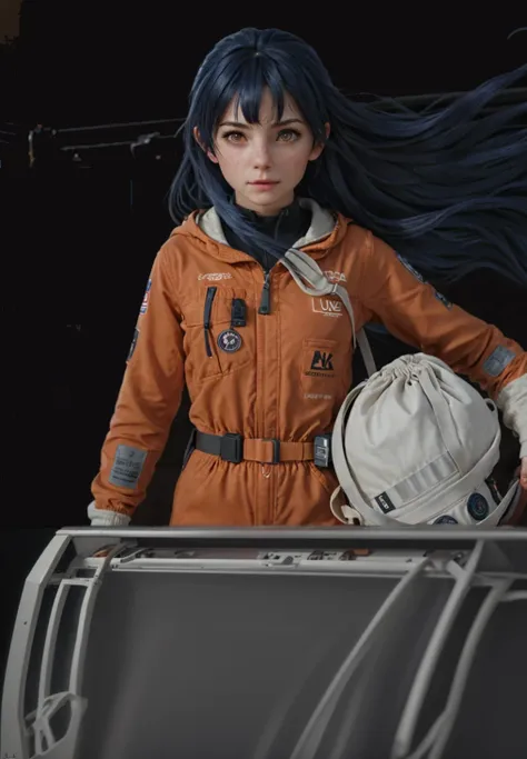 complete the whole body of the orange russian female astronaut。