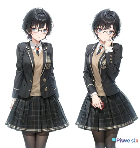 twins short black hair with glasses