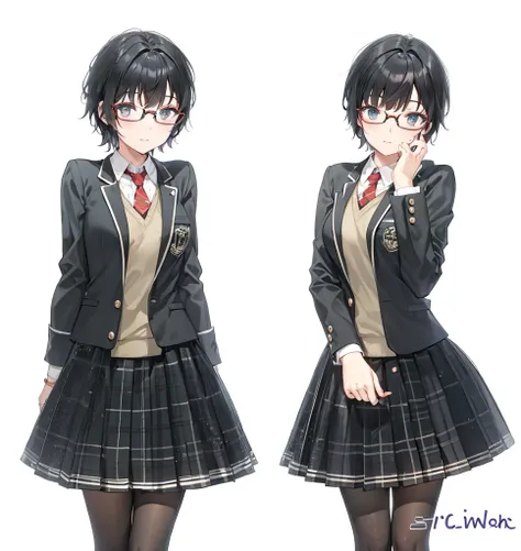 twins short black hair with glasses