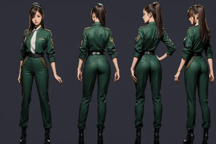 ((masterpiece)),(((Highest quality))),((Reference Sheet, Character Design, front, Rear view, Side view, color々Hairstyle, Facial Expressions)), 14-year-old girl, Cute type, (Very slim:1.4), (Very small ass:1.4), Realistic buttocks, Big Breasts, Short Bob, T...