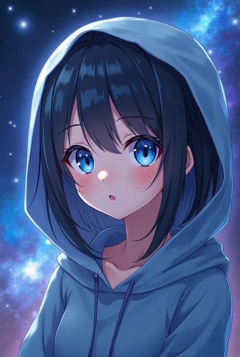 (Blue Eyes), Superior Quality, masterpiece, High resolution, 8k, cute girl wearing a hoodie, With a girl, Detailed line drawing,  digital improvement, Shut, Anime Core, fluid fabric，corruption，Torogao，Multiple Representations，I see peace in my eyes，Galaxy ...