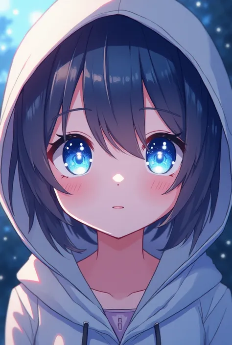 (Blue Eyes), Superior Quality, masterpiece, High resolution, 8k, cute girl wearing a hoodie, With a girl, Detailed line drawing,  digital improvement, Shut, Anime Core, fluid fabric，corruption，Torogao，Multiple Representations，I see peace in my eyes，Galaxy ...