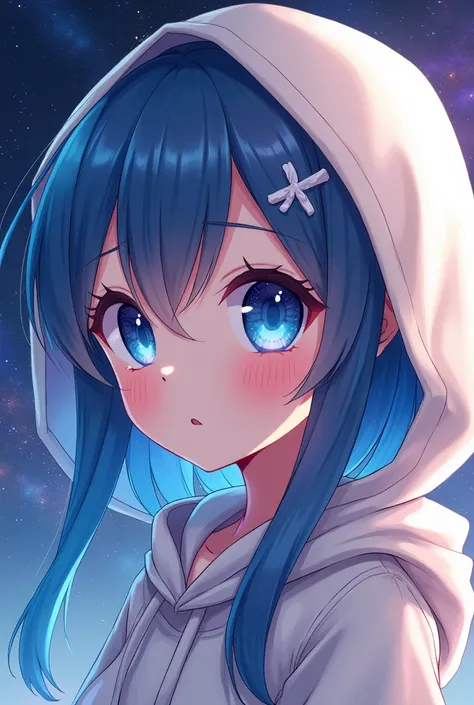 (Blue Eyes), Superior Quality, masterpiece, High resolution, 8k, cute girl wearing a hoodie, With a girl, Detailed line drawing,  digital improvement, Shut, Anime Core, fluid fabric，corruption，Torogao，Multiple Representations，I see peace in my eyes，Galaxy ...