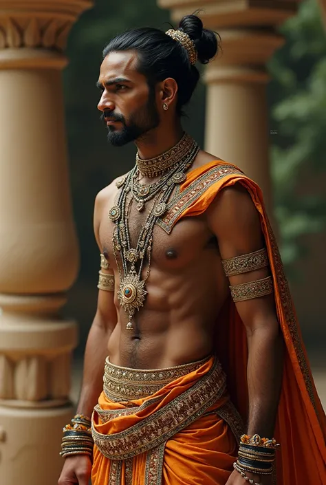 ((best quality)), ((masterpiece)), (detailed), Beautiful indian man , thin , ancient times , shingar 