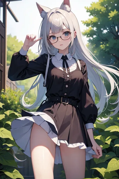 highest quality、masterpiece、high sensitivity、high resolution、detailed description、slender women、glasses、the skirt seems to turn ...