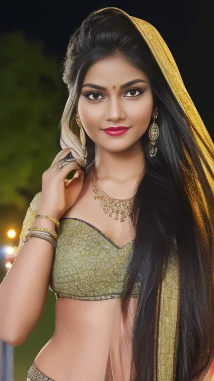 (best quality,4k,8k,highres,masterpiece:1.2),ultra-detailed,(realistic,photorealistic,photo-realistic:1.37) a beautiful young indian  girl, at a indian festival, hindu aesthetic, night time, 8k, light on model, happening environment, staring in the camera,...