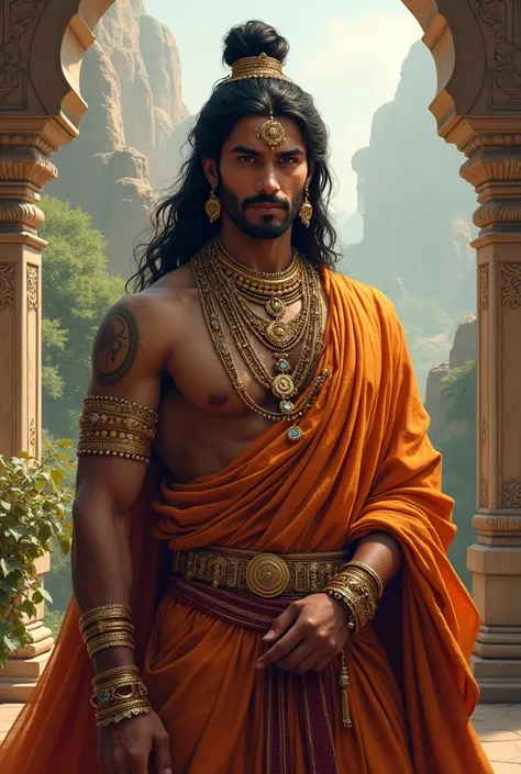 ((best quality)), ((masterpiece)), (detailed), Beautiful indian man ,  , ancient times , shingar 