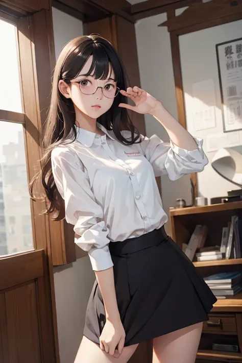 highest quality、masterpiece、high sensitivity、high resolution、detailed description、slender women、glasses、the skirt seems to turn ...