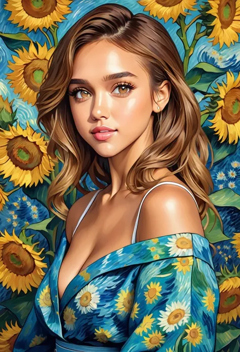 A Van Gogh painting of a pretty lady that looks like
Jessica ALba. thirst trap.