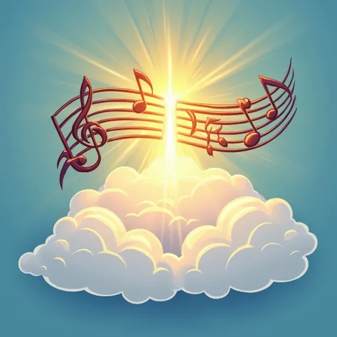 A Catholic music ministry logo. musical notes coming out of the clouds, with a growing and glorious light. Cartoon logo format.