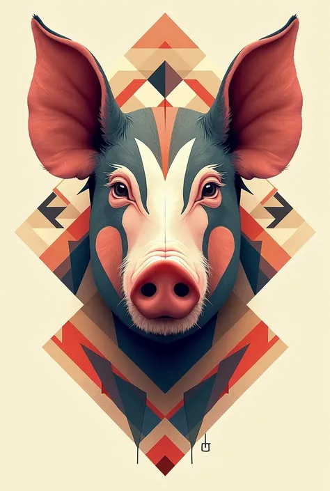 Create 3 separate images, geometric and tribal of a pigs face